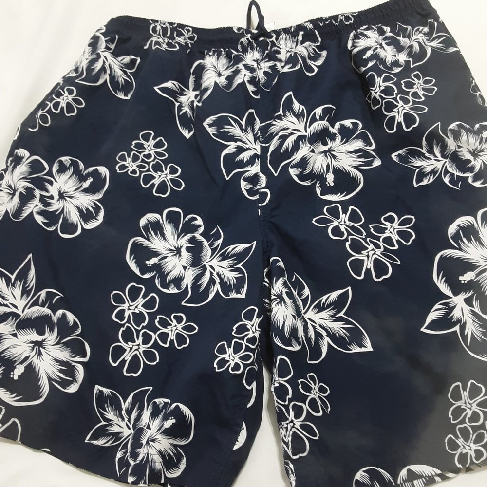 KingSize Men Swimwear Plus Size 2XL Tall Hawaiian Navy Side Pockets*S604